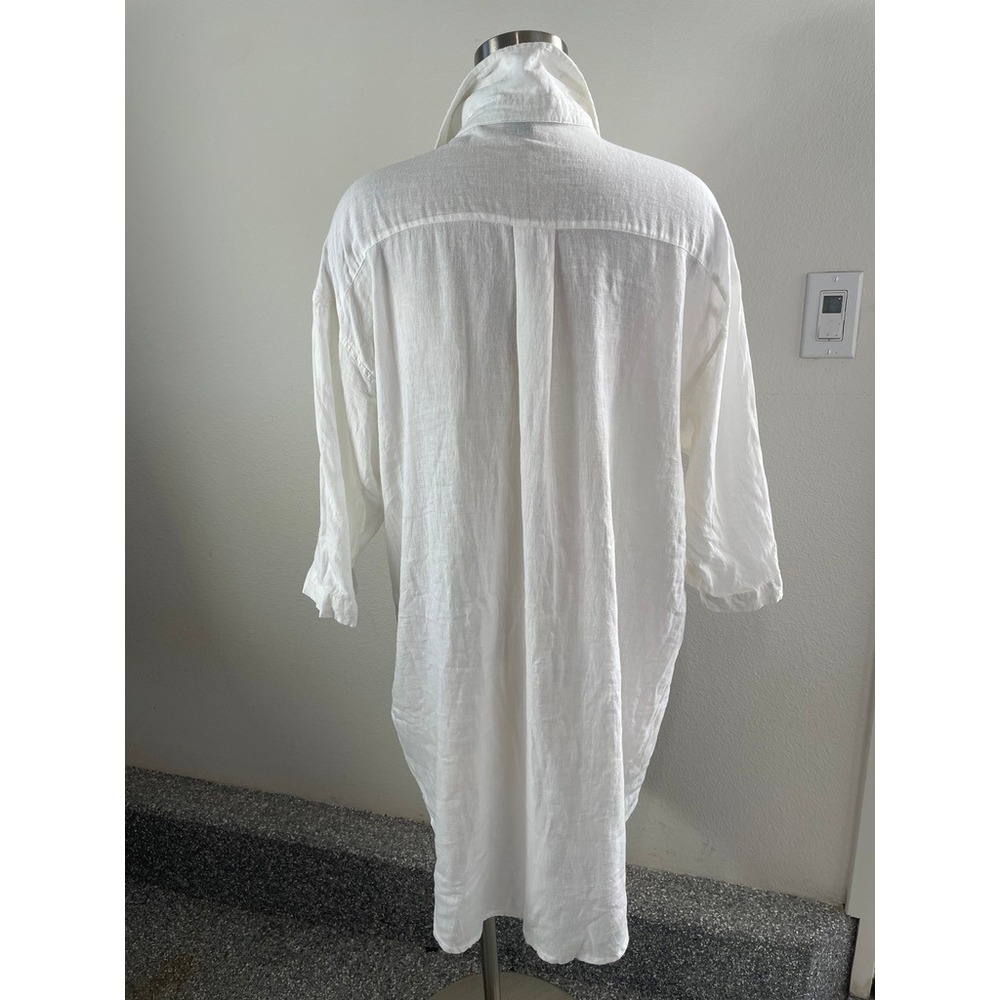 Tahari Womens XL White Linen Blend Button Up Shirt 3/4 Sleeve Blouse Tunic Top - Picture 7 of 8